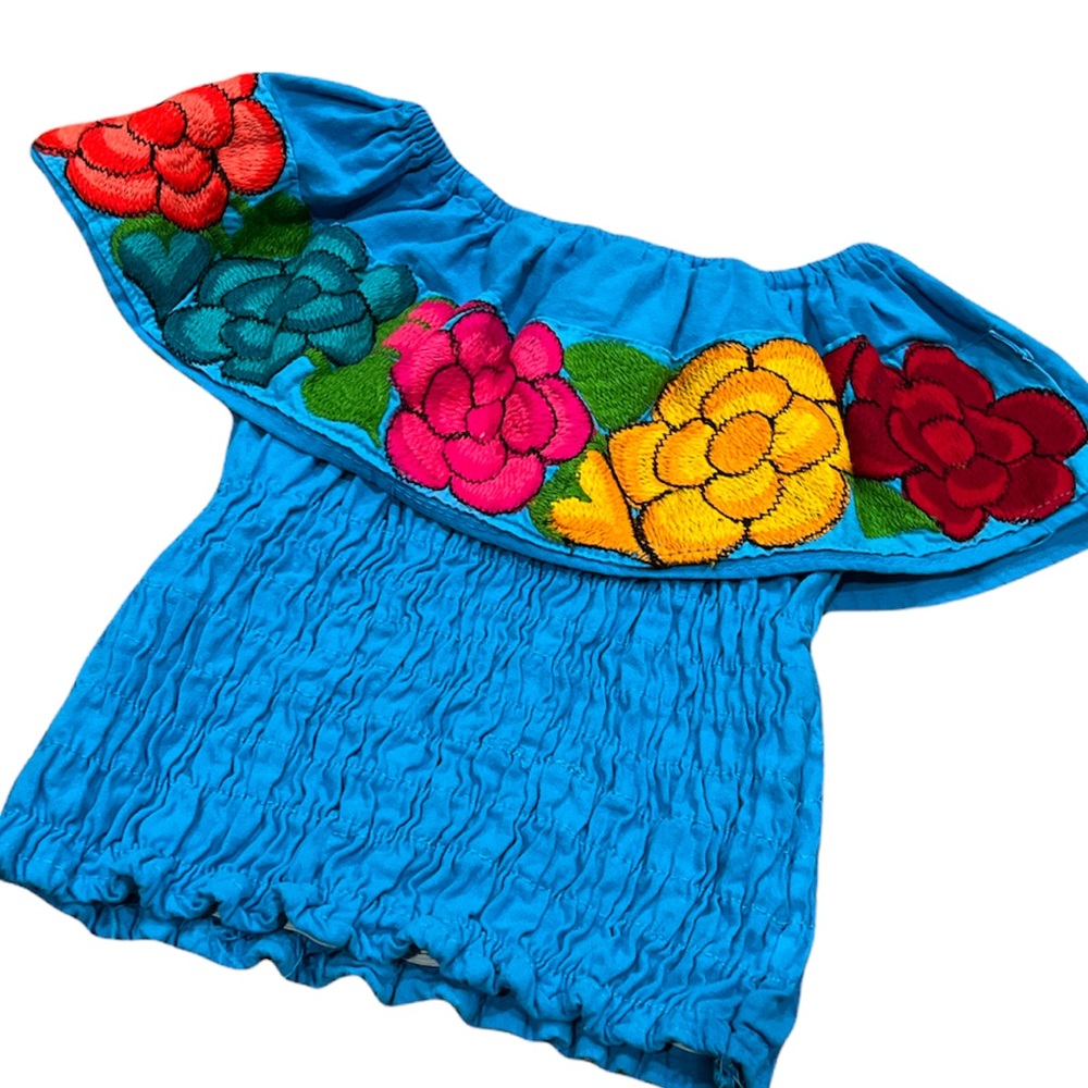 Women's Handmade Floral Embroidered Mexican Crop Top Blouse